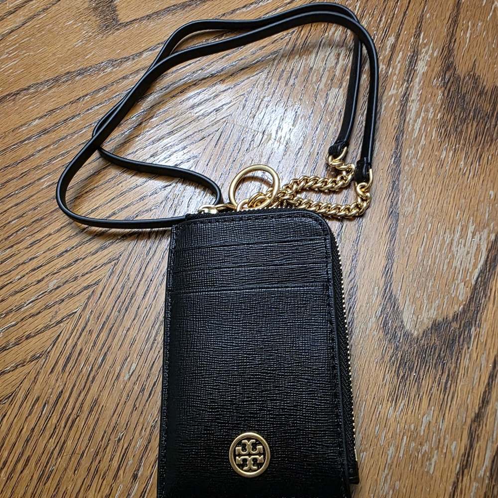 Tory Burch Black Card Holder with Gold Hardware